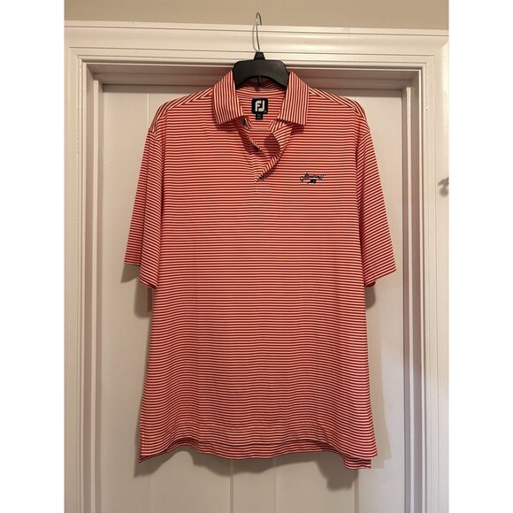 FootJoy FJ Mens Golf Red White Striped Short Sleeve Performance Polo Size XL - Picture 1 of 6